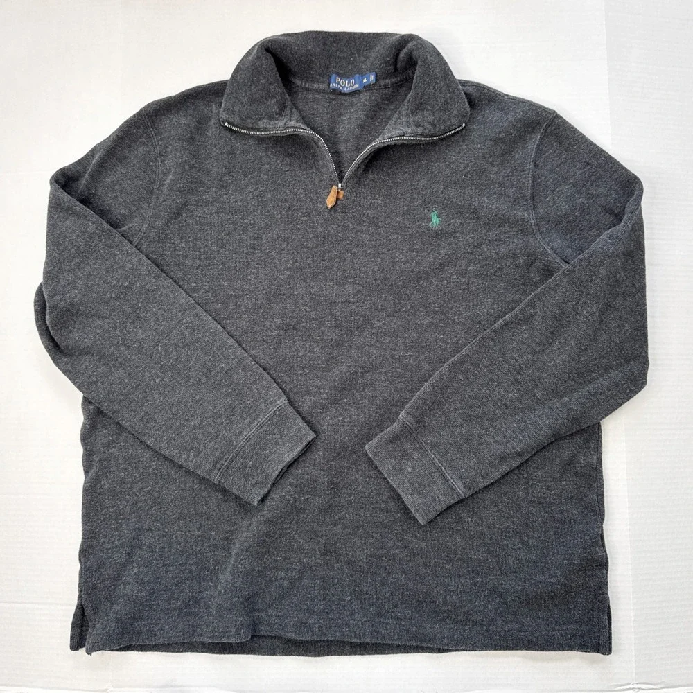 Polo Ralph Lauren Quarter Zip Pullover Men's Size XL Gray Cotton Sweater‎